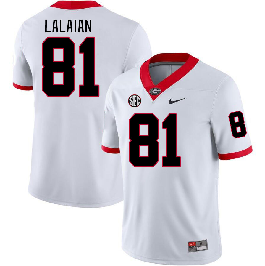 Georgia Bulldogs Men's David Lalaian #81 White Stitched College UGA Football Jersey 23OK012WV